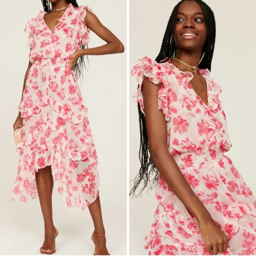 Misa Los Angeles Womens Size S Dakota Abstract Rose Pink White Floral Midi Dress